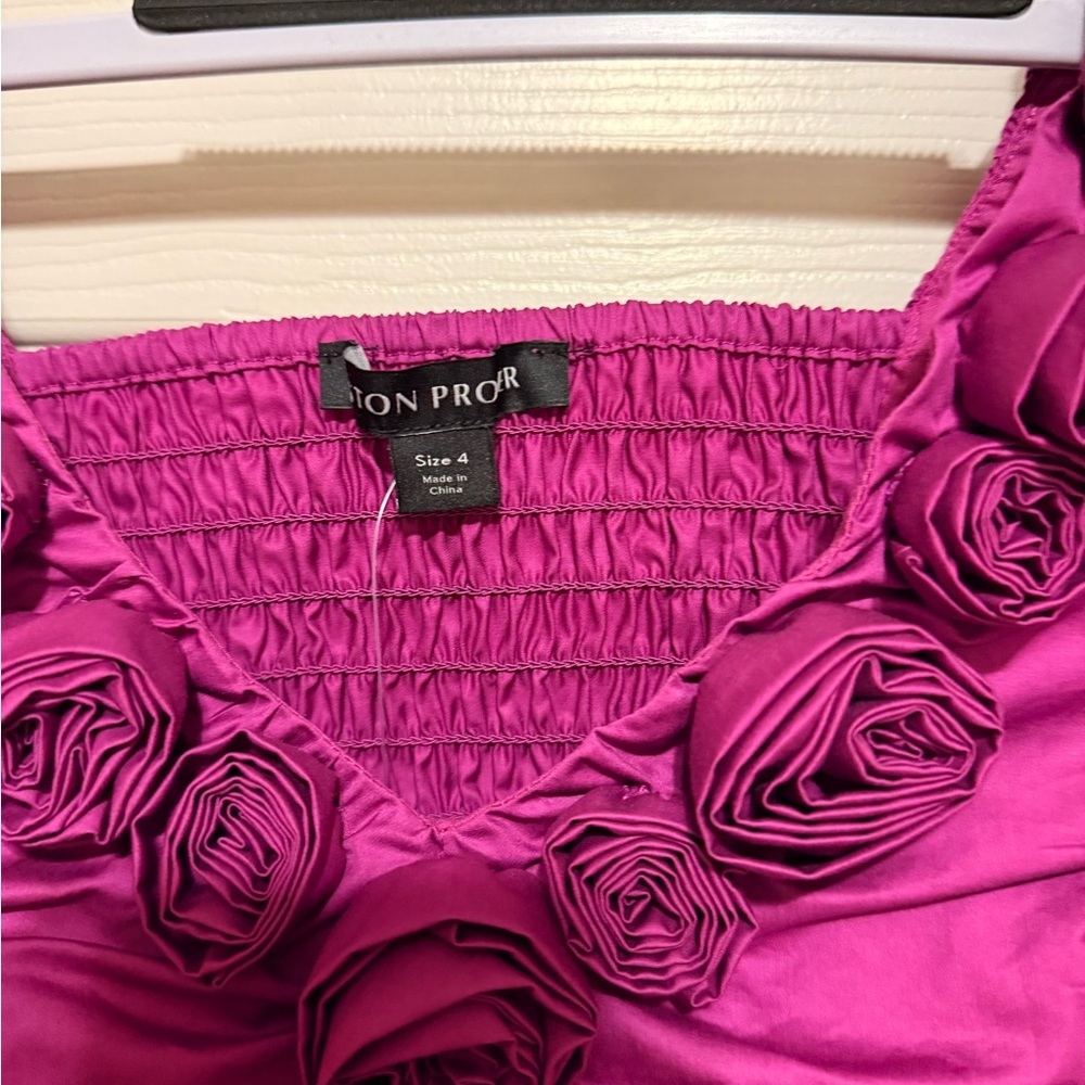 • Boston Proper • Rosette Ruched Poplin Blouse • - Picture 8 of 9
